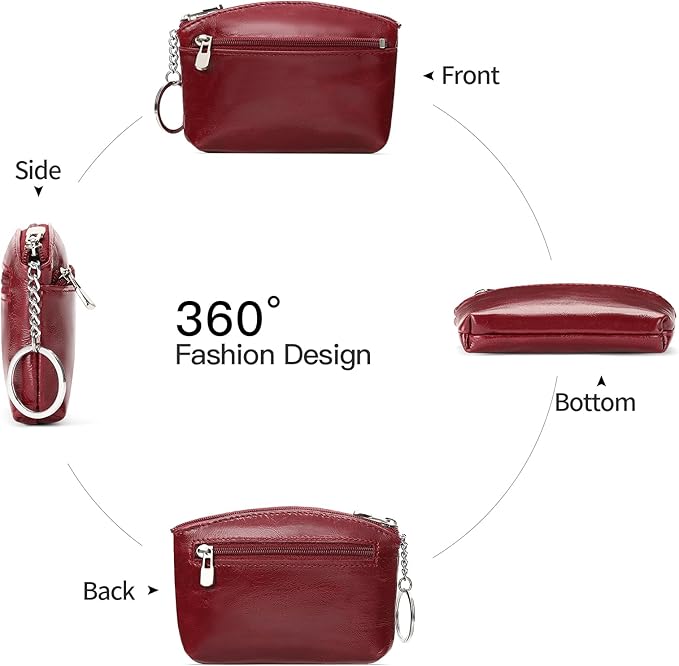 SENDEFN Genuine Leather Small Coin Purse Pouch Change Holder Wallet for Women With KeyChain