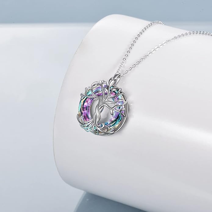 TOUPOP Tree of Life Necklace 925 Sterling Silver Family Tree Pendant Austrian Crystal Jewelry Valentines Day Birthday Gifts for Women Mom Wife Her
