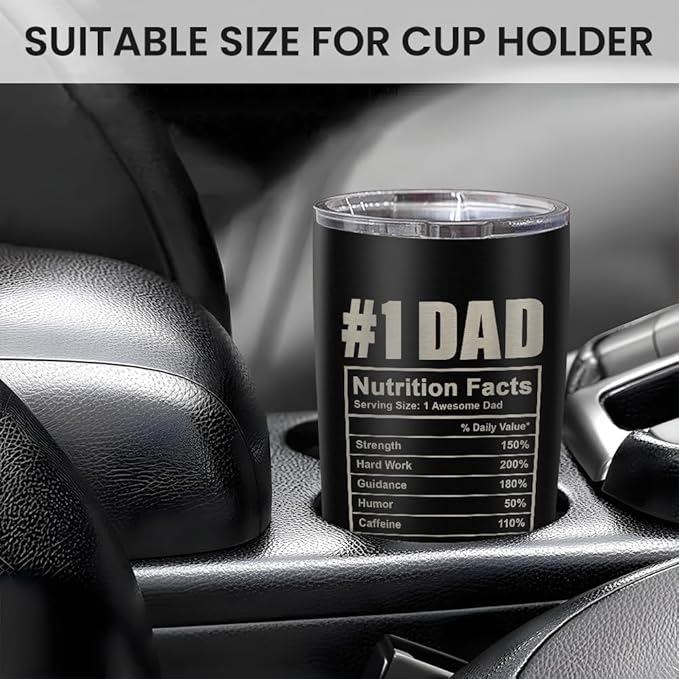 SANDJEST Best Dad Ever Tumbler with Lid - Dad Nutrition Facts 20oz Insulated Stainless Steel Mug - Coffee Mug for Travel Outdoor Sport Office, Gift for Father’s Day Birthday