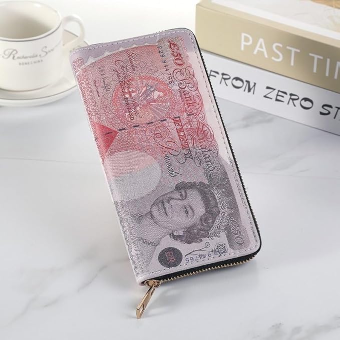 Money Printed Wallet with Zipper Funny Coin Bag Credit Card Holder Cash Storage Purse for Men and Women