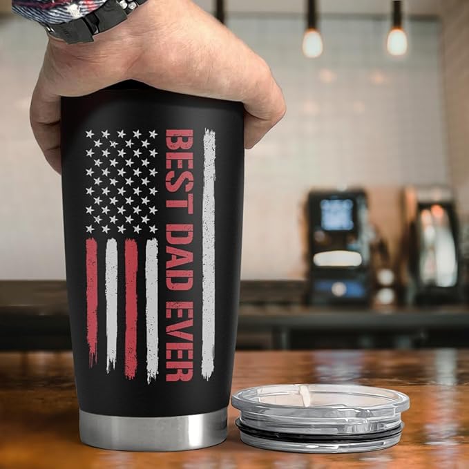 Dad Gifts, Best Dad Ever 20oz Insulated Tumbler with Lid Double-wall Insulated Stainless Steel Mug - Coffee Cup for Outdoor Travel Sport Office, Gift for Birthday Father’s Day