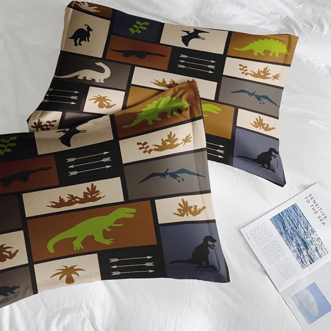 Comforter Set Twin Size, Dino Animal 5 Pcs Bedding for Kids and Adults, Cute Dinosaur Bed Sheet Sets with Fitted Sheet Pillowcase & Sham for Bedroom Bed Decor
