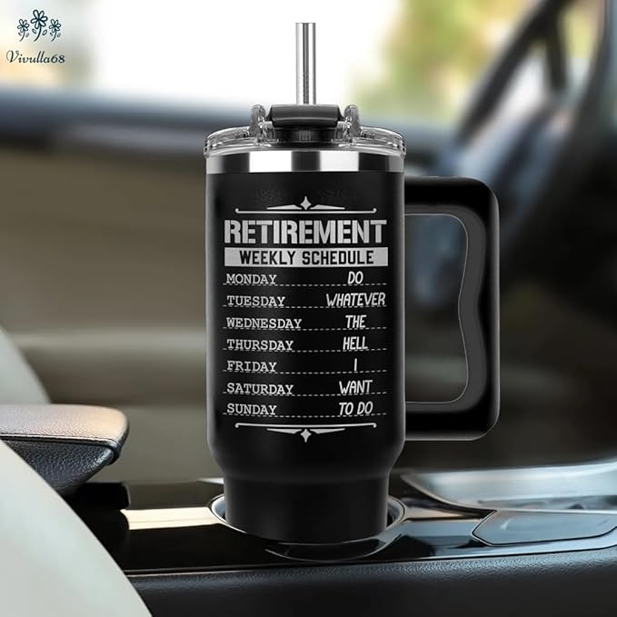 Retired 2025 Not My Problem Anymore Tumbler 40Oz, Retirement Gifts for Men 2025, Retirement Weekly Schedule Cup, Funny Retired Gifts for Men, Retiring Coffee Mug Ideas for Coworkers, Colleague, Boss