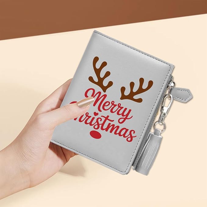 GEEAD Custom Design Small Wallets for Women Bifold Slim Coin Purse Zipper ID Card Holder for Christmas
