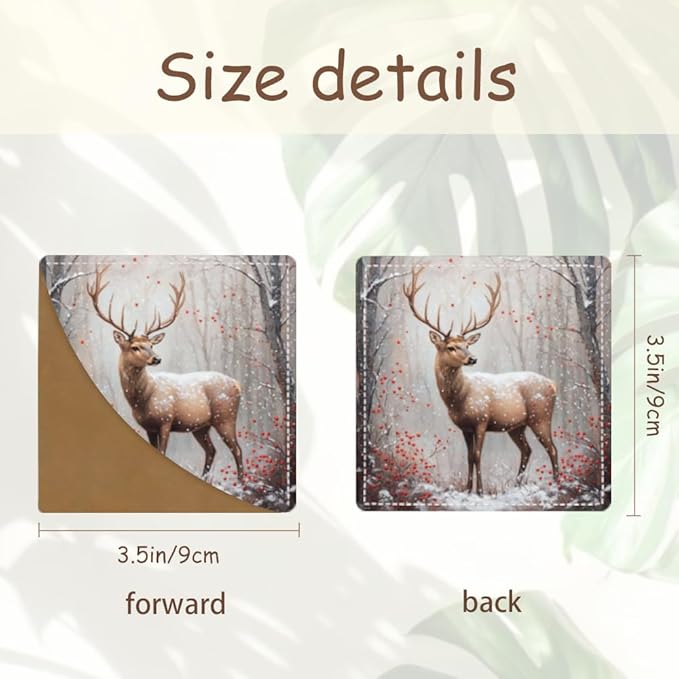 2PCS Leather Bookmarks 3.54 x 3.54 Inch Winter Deer with Red Berries Snow Forest Design Reading Accessories for Books Journals Bibles Travel Diary Students Teachers and Book Lovers Gift