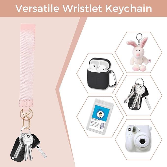 Wristlet Keychain Wallets for Women RFID Blocking Credit Card Holder Small Zipper Coin Purse Change Pouch with ID Window and Detachable Wrist Strap Pink