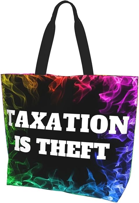 Taxation is Theft Large Reusable Eco-friendly Shopping Bags Portable Storage Handbag