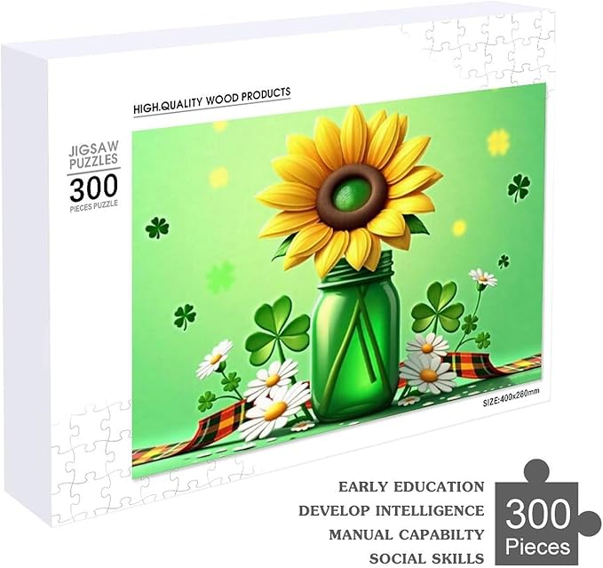 Wooden Puzzle - St Patrick's Day Gnome Wooden Puzzles for Adults 300 Pieces Challenge Puzzles，Educational Games，Family Puzzles，Unique Gifts for Wall Art ，Funny Puzzles