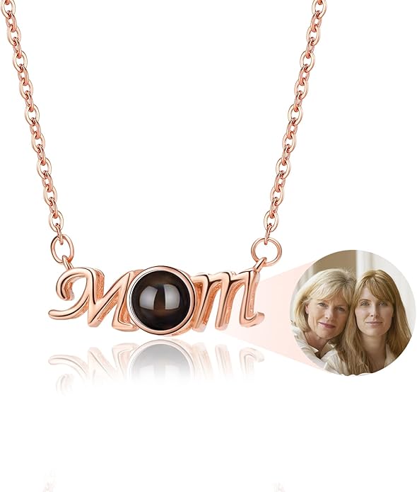 SUPHELPU Personalized Mother's Day Gifts for Mom From Daughter - Custom Photo Necklace With Picture Inside - Projection Necklace for Mom - Memorial Gift