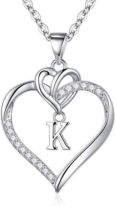 STORUP Valentines Gifts for Women Teen Girls - Heart Initial Necklaces for Women Girls, 14K-Gold-Plated CZ Initial A-Z Heart Necklaces for Teen Girl Jewelry Valentines Gifts for Her Mom Wife Sister