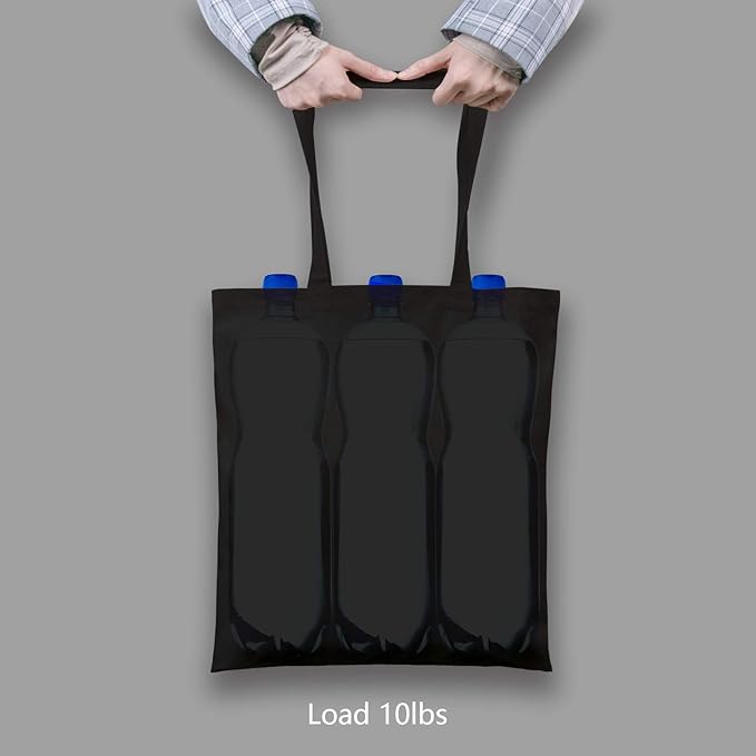 TOPDesign 12-Pack Economical 16"x15" Black Cotton Tote Bag, Lightweight Medium Reusable Grocery Shopping Cloth Bags, Suitable for DIY, Advertising, Promotion, Gift, Activity