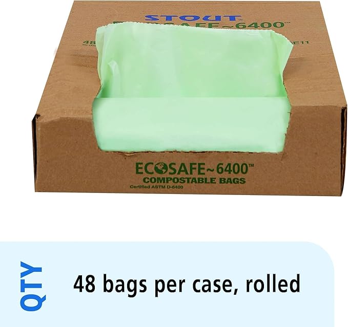 Stout by Envision Ecosafe-6400 Bags, 30 Gal, 1.1 Mil, 30" X 39", Green, 48/box