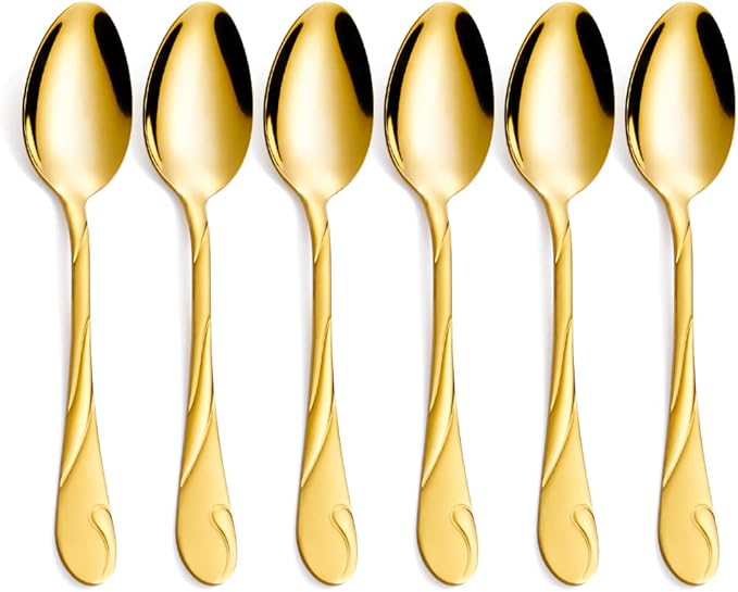 Gold Dessert Spoon Set, Seeshine 6.5-inch Stainless Steel Shiny Gold Teaspoon, Espresso Coffee Spoon, Set of 6
