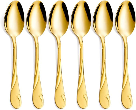 Gold Dessert Spoon Set, Seeshine 6.5-inch Stainless Steel Shiny Gold Teaspoon, Espresso Coffee Spoon, Set of 6