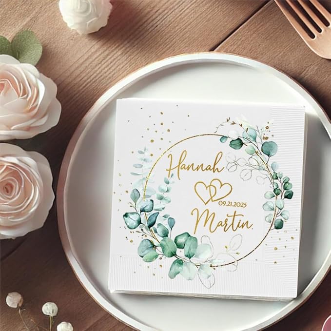 Personalized Wedding Cocktail Napkins, Customized Monogram Wedding Napkin, Custom Cake Napkins for Party, Beverage Cocktail Luncheon Dinner, Dinner Paper, Anniversary Decor