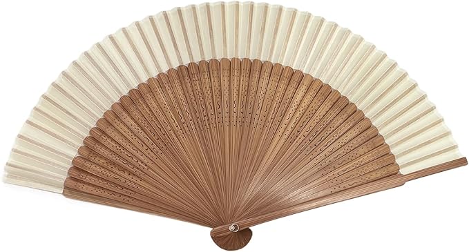 Hand Fan for Vintage Japanese Bamboo Silk Elegant for Dance Music Festival Wedding Church Decoration Party (White, Medium)