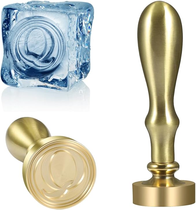 Ice Cube Stamp for Cocktails Ice Stamp Brass Head with Handle, Ice Branding Stamp for Ice Cubes Cocktail Whiskey Drinks Party Wedding Making DIY Crafting (Letter Q)