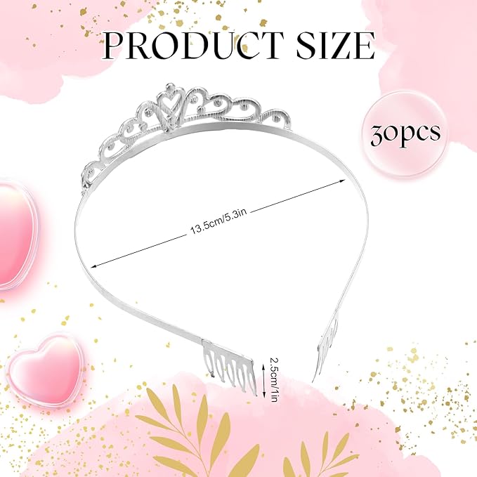 Lyrow 30 Pcs Tiara Crowns for Women Bulk Elegant Princess Rhinestone Crown with Combs Crystal Queen Tiaras with Comb Headband Silver Princess Tiaras for Birthday Wedding (Delicate Style)