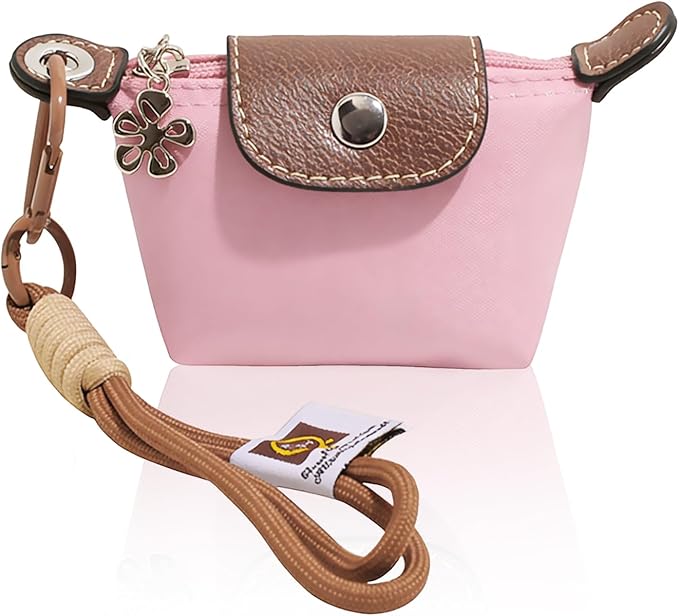 Mini Nylon Dumpling Bag for Women, Tiny Dumpling Coin Purse Keychain with Detachable Strap, Small Travel Wallet for Cards Keys Coins & Everyday Essentials (Rose Pink)