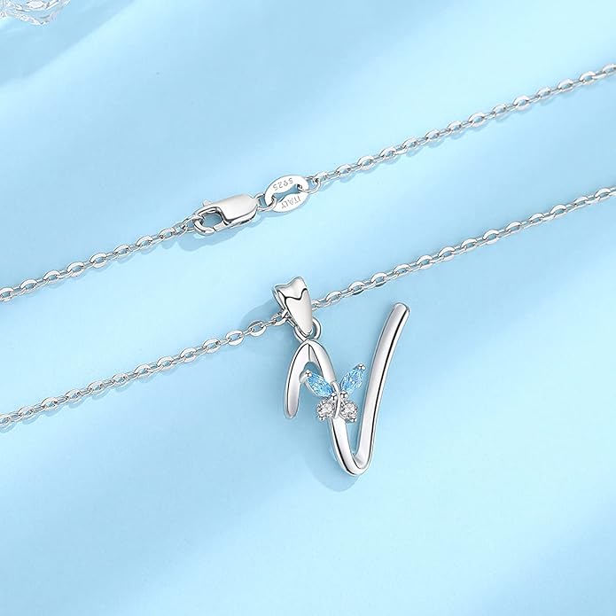 EUDORA Sterling Silver Butterfly Initial Necklaces for Women, Elegant Letter Neckles Personalized Gift for Mother, Sister, Daughter, 18 inch Chai