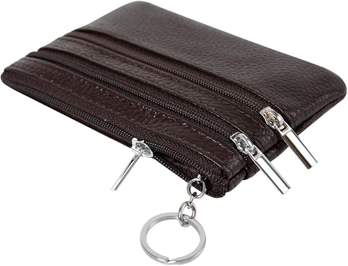 Women's Genuine Leather Coin Purse Mini Pouch Change Wallet with Keychain