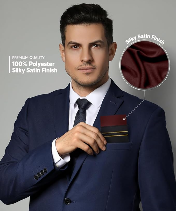 Premium Pre-Folded Four-Point Suit Pocket Square for Men with Sewn Pocket Fold