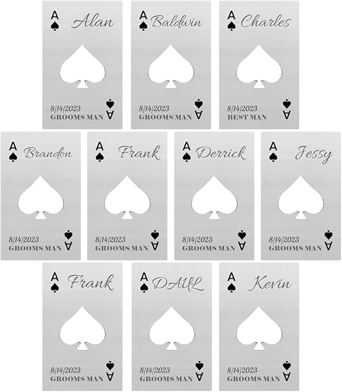 10PCSPersonalized Bottle Openers Credit Card Size, Groomsmen Best Man Gifts for Wedding Bachelor Party, Stainless Steel Beer Bottle Opener
