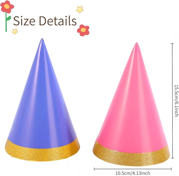 24-Pack Pre-Assembled Party Hats for Stuffed Animals, Birthday Hats for Adults, Happy Birthday Headwear Party Decorations