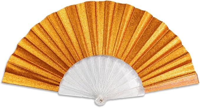 Flags Importer Glitter Orange Small Hand Fan (Clear Handle)