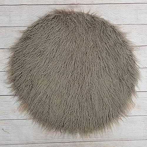 Newborn Photo Props Faux Fur Round 23.6 inch Soft Baby Boy Girl Photo Blanket Studio Photo Mat (3pcs Gray-Brown) - Image 4