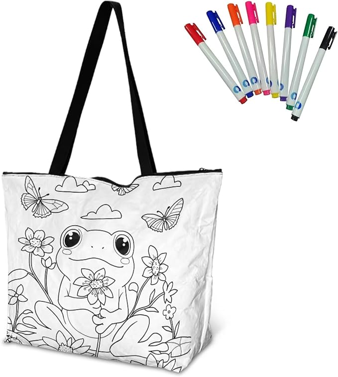 Cartoon Animal Printed DIY Coloring Tote Bag Waterproof Paper Handbags for Women Large Travel Shoulder Bags Purses