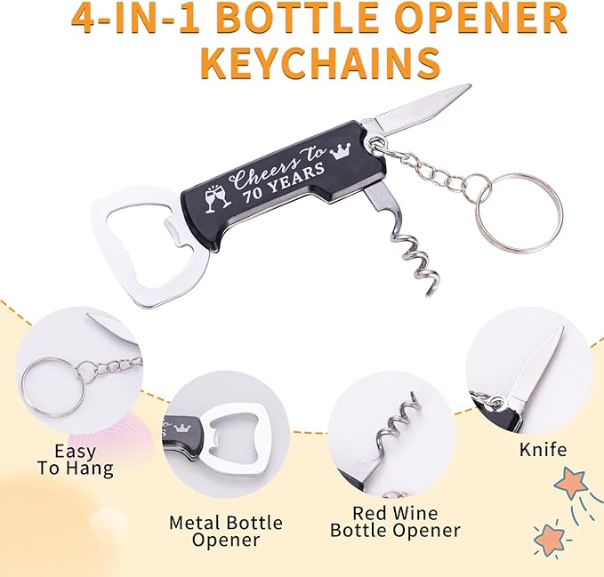 25sets 70th Birthday Party Favors for Guests Including Pens Bottle Opener Keychains Bulk Thank You Cards with Organza Gift Bags for Birthday Anniversary Souvenirs, Cheers to 70 Years