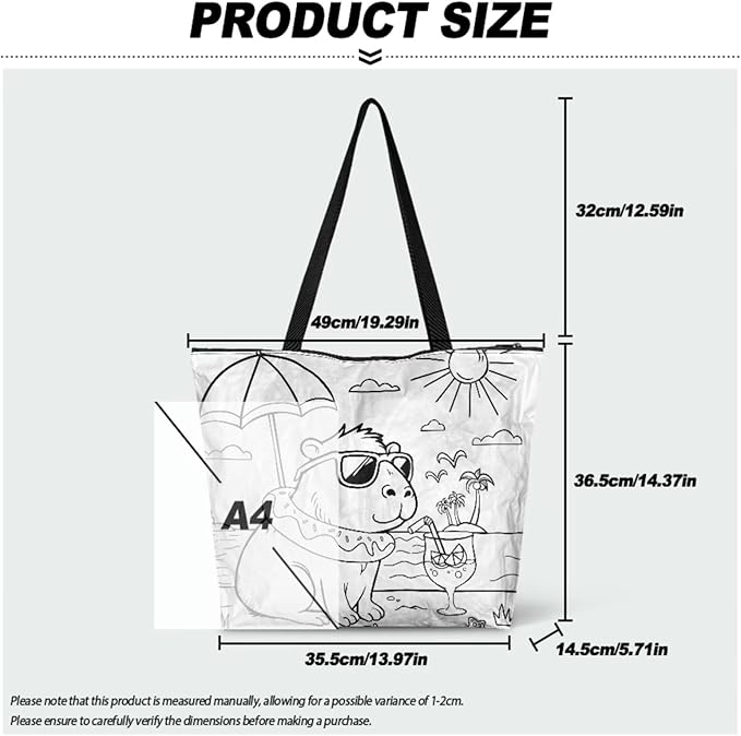 Cartoon Animal Printed DIY Coloring Tote Bag Waterproof Paper Handbags for Women Large Travel Shoulder Bags Purses