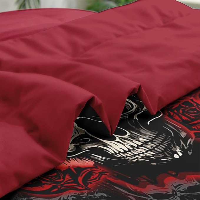 Comforter Set King Size, Rose Vintage 7 Pcs Bedding for Adults, Rock Roll Bone Death Bed Sheet Sets with Fitted Sheet 2 Pillowcases & 2 Shams for Bedroom Bed Decor