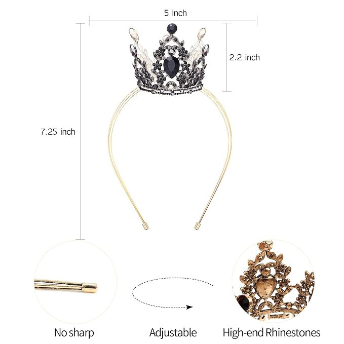 VELSCRUN Black Crystal Tiara Headband, Crowns for Women, Princess Girls Tiaras, Royal Queen Crown Princess Quinceanera Headpieces for Birthday Prom Bride Wedding Pageant Party Hair Band