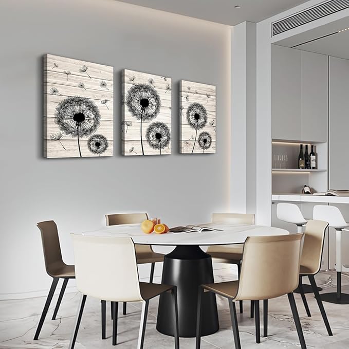 Wall Decor For Living Room Canvas Wall Art For Bedroom Fashion Wall Decorations For Kitchen Abstract Paintings Office Canvas Art Black Dandelion Flowers Hang Pictures Artwork Home Decoration 3 Pieces