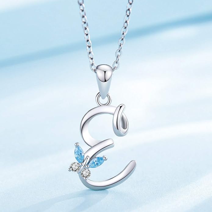 EUDORA Sterling Silver Butterfly Initial Necklaces for Women, Elegant Letter Neckles Personalized Gift for Mother, Sister, Daughter, 18 inch Chai