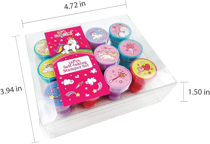 TINYMILLS 12 Pcs Unicorn Stamp Kit for Kids – Cute Self-Inking Unicorn Stamps, Unicorn Party Favors, Classroom Rewards, Goody Bag Stuffers, Birthday Party Supplies