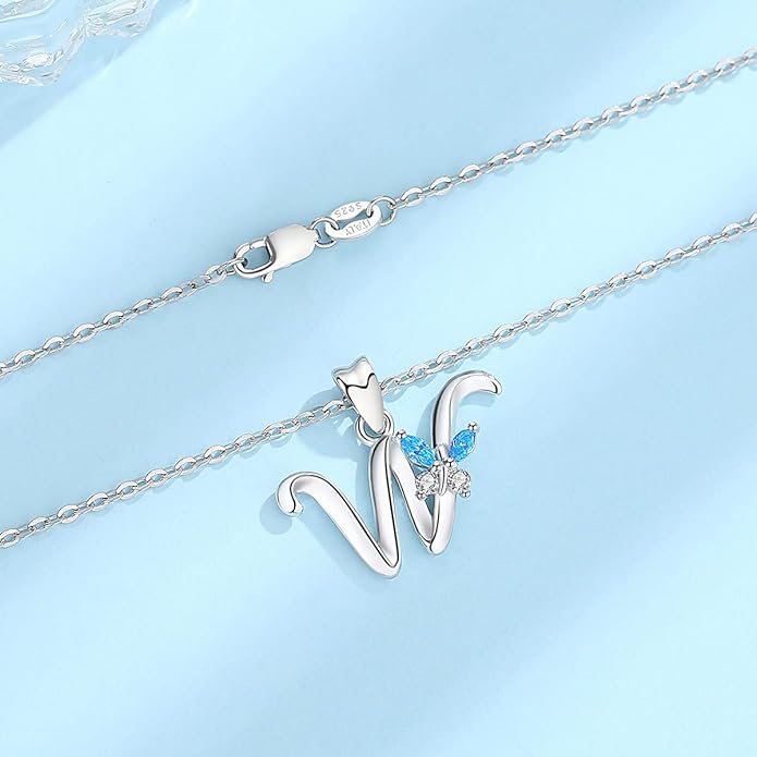 EUDORA Sterling Silver Butterfly Initial Necklaces for Women, Elegant Letter Neckles Personalized Gift for Mother, Sister, Daughter, 18 inch Chai