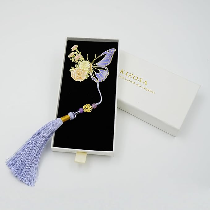 Butterfly Bookmark Gifts for Women-Carnation Flower Design with Purple Tassel-Teacher Gifts Metal Bookmarks for Women Readers Book Lovers-Christmas Birthday Gift for Mom/Her/Girls