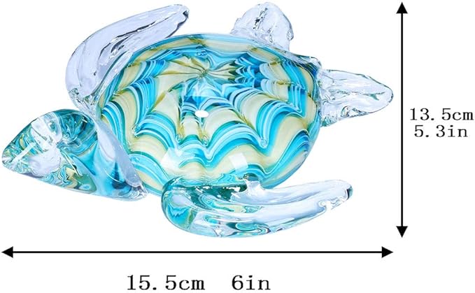 QFkris 6" Blown Glass Sea Turtle Figurine, Handmade Glass Sculpture, Home Decor, Birthdat Present