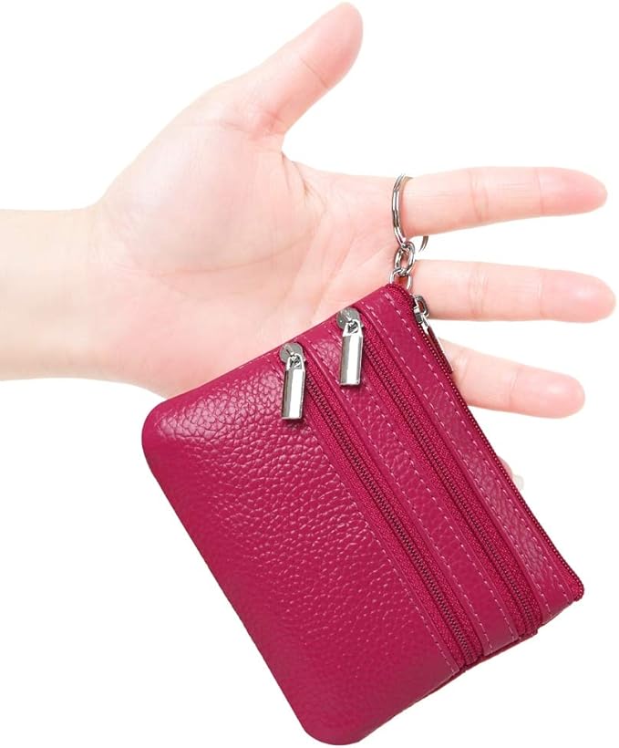 Women's Genuine Leather Coin Purse Mini Pouch Change Wallet with Keychain