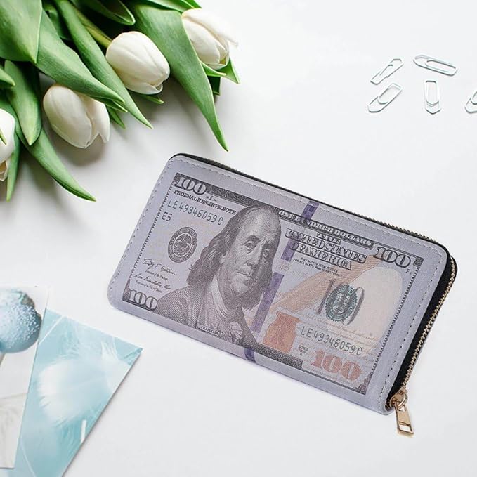 Money Printed Wallet with Zipper Funny Coin Bag Credit Card Holder Cash Storage Purse for Men and Women