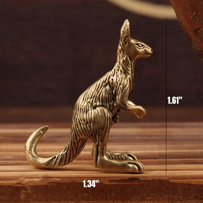 Brass Animals Figurine Decorative,Metal Statue,Set of 2 Pure Brass Kangaroo Statues,1.62 Inches Tall,Exquisite Animal Decor Figurines,Ideal Decor for Home,Office,or Café