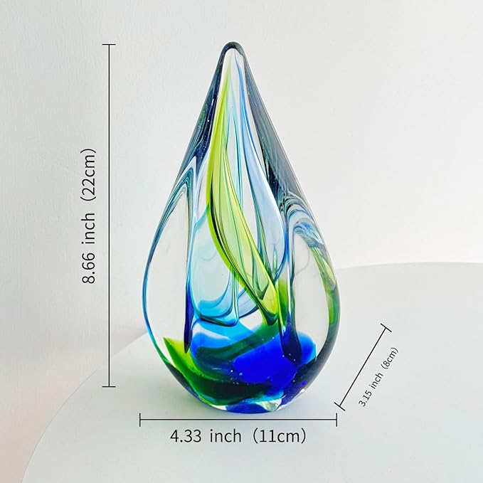 Yao Yuan Hand Blown Glass Sculpture Decor, Paperweight for Office Desk, Modern Glass Art Figurines Mediterranean Beach House Decor, Living Room Coffee Shelves Table Top Decoration
