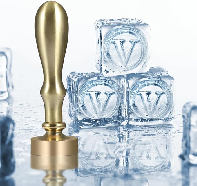 Ice Cube Stamp for Cocktails Ice Stamp Brass Head with Handle, Ice Branding Stamp for Ice Cubes Cocktail Whiskey Drinks Party Wedding Making DIY Crafting (Letter V)