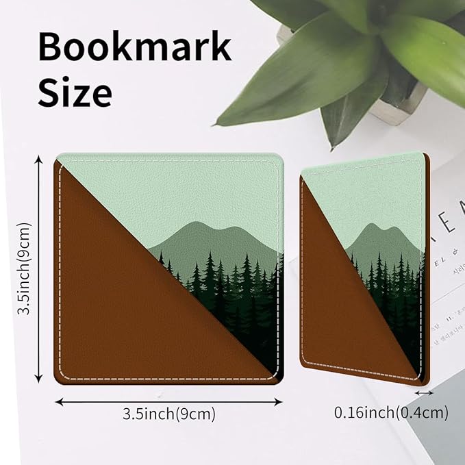 Cute Leather Bookmarks, Fun Triangle Making Corner Bookmark, Book Accessories for Reading Book Lovers, Unbreakable Page Markers for Women Men Drak Mountain