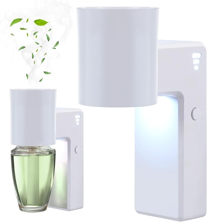 2 PCS Wall Fragrance Plug in with Night Light and Oil Diffuser Plug with Upgraded Fragrance Concentration Control, Compatible with Bath and Body Works WallFower for Home, White