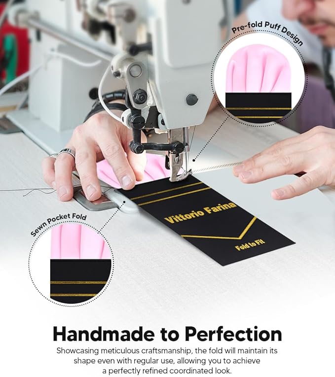 Premium Pre-Folded Four-Point Suit Pocket Square for Men with Sewn Pocket Fold