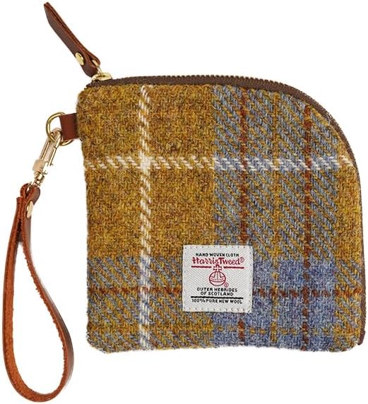 Harris Tweed Wool Coin Purse Small Money Pouch With Zipper For Women Men handmade (Yellow)